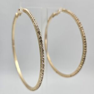 Sterling Silver 925 Gold Plated Crystal Large Hoops 2.75"